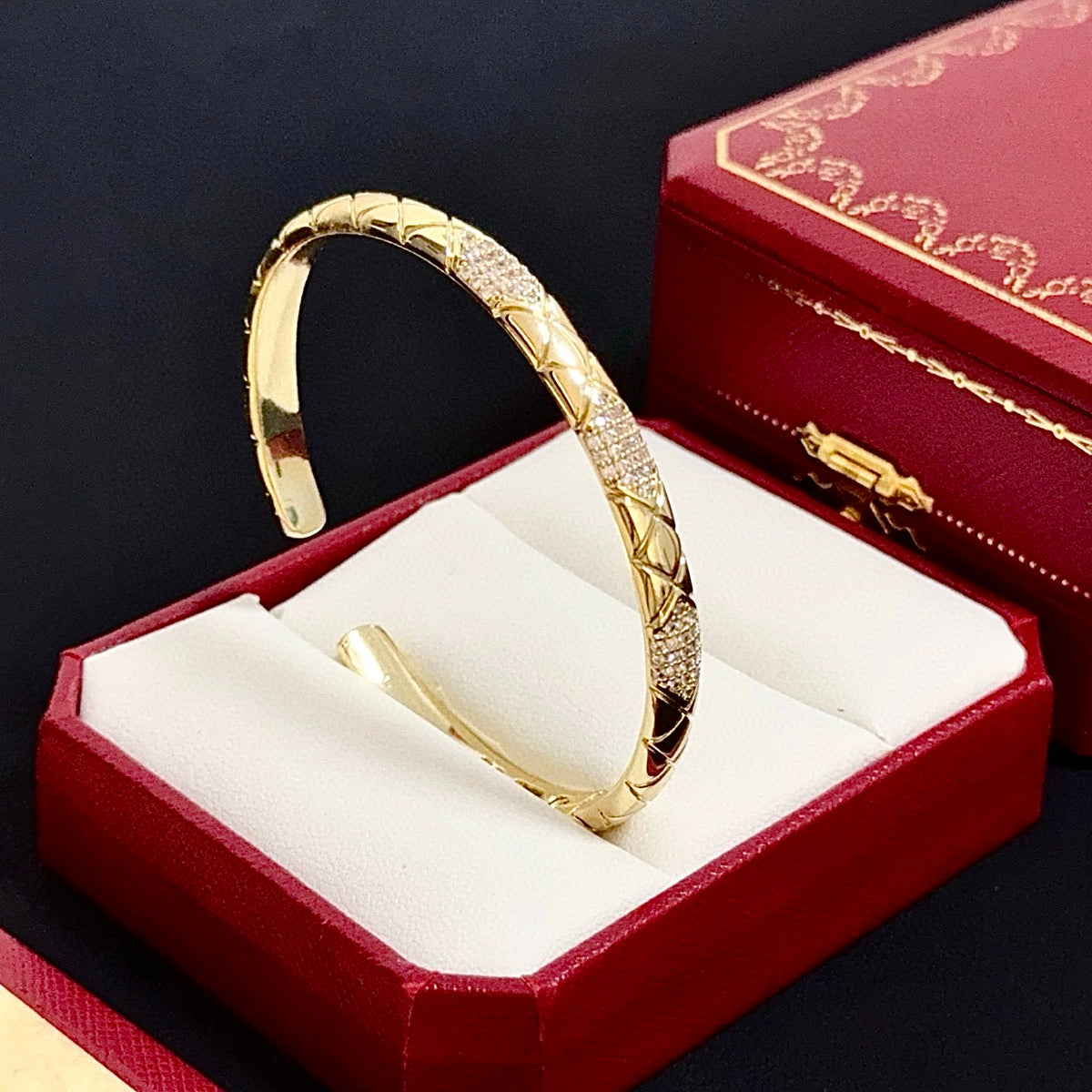 gold crystal floral Bangle for men - alternate angle view 2