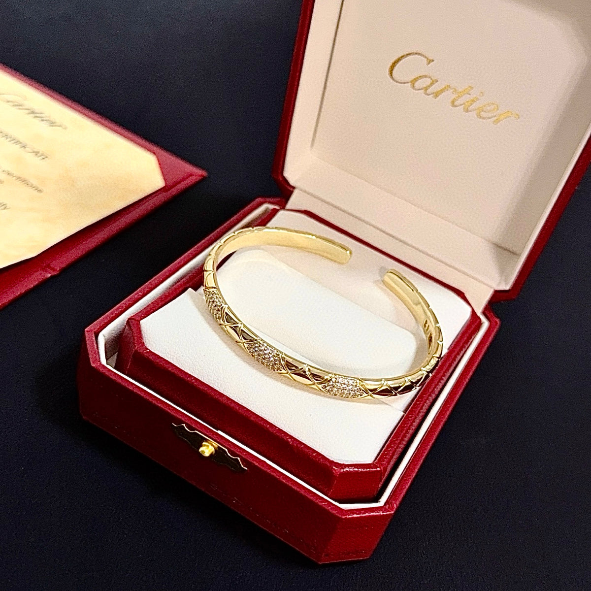 gold crystal floral Bangle for men - alternate angle view 3