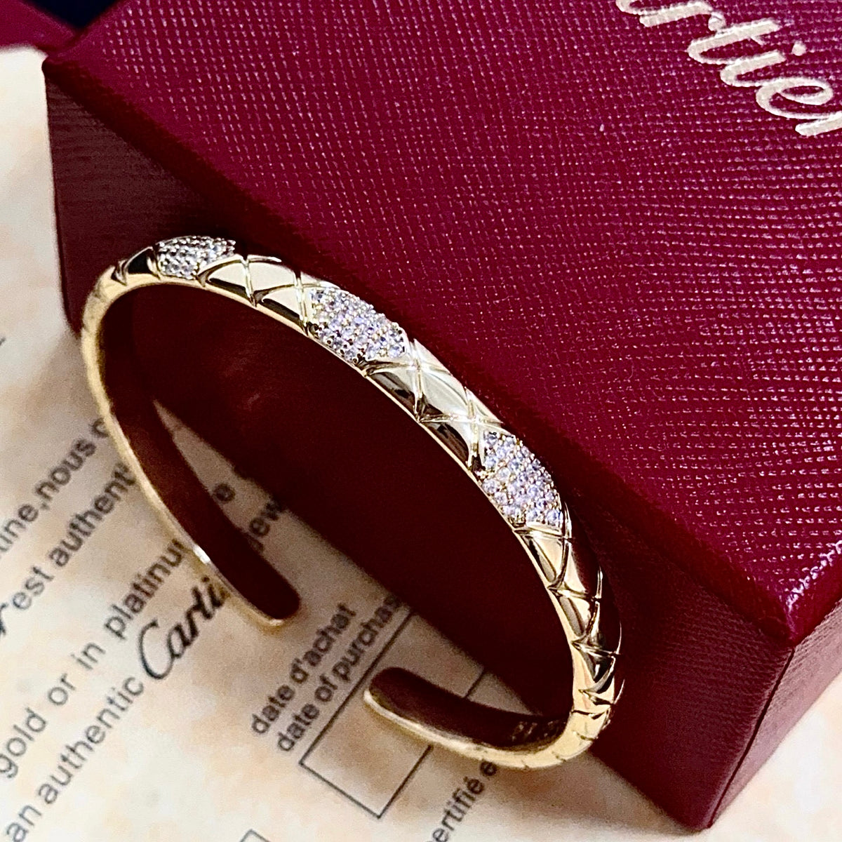gold crystal floral Bangle for men - alternate angle view 8