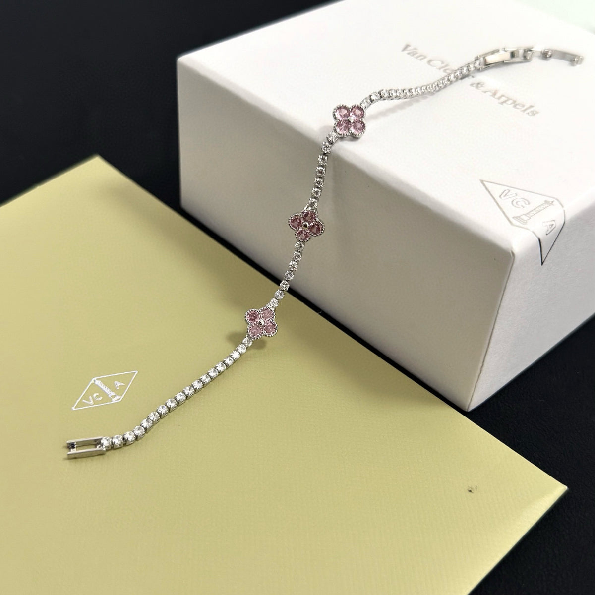 gold crystal clover Bracelet for women - alternate angle view 6