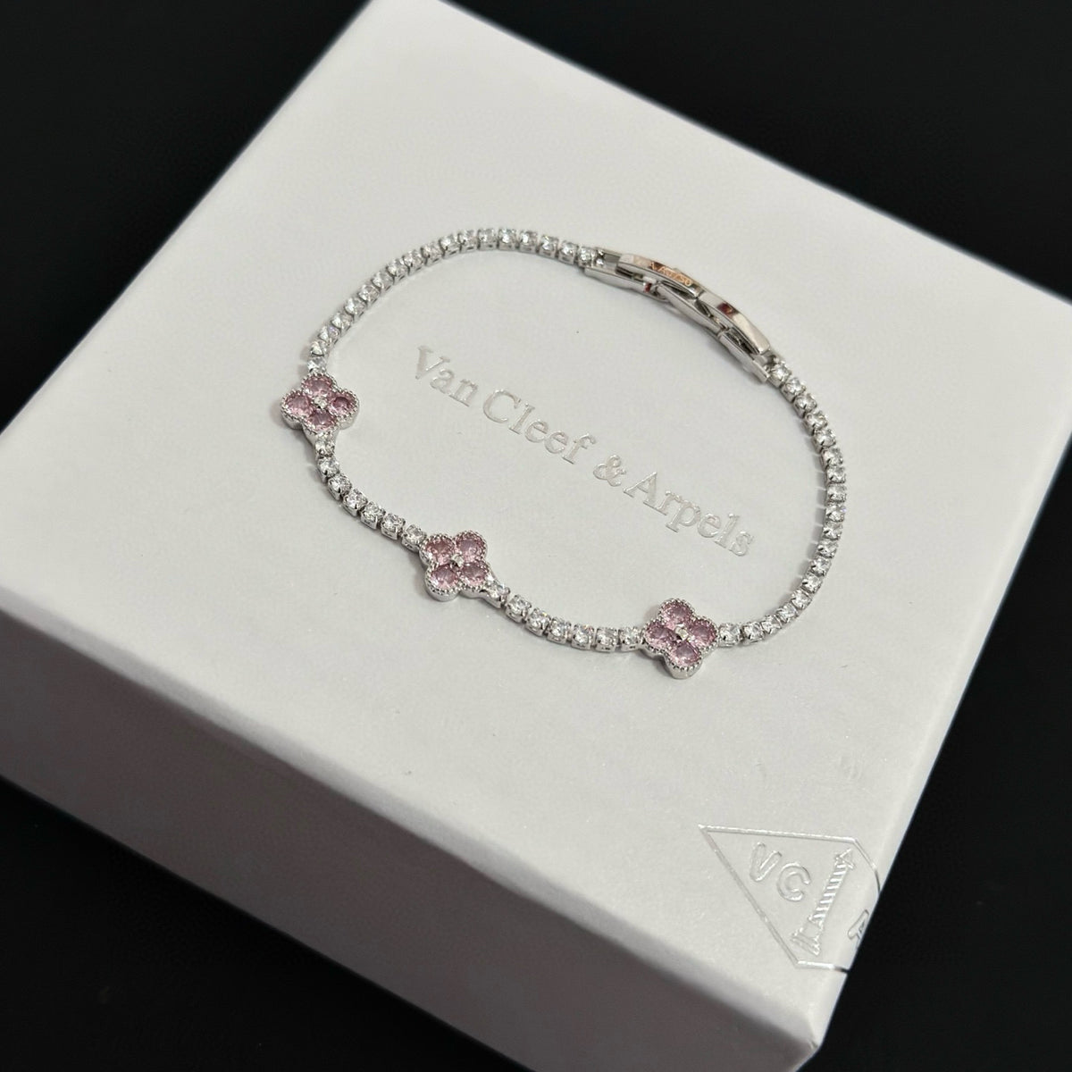 gold crystal clover Bracelet for women - alternate angle view 2