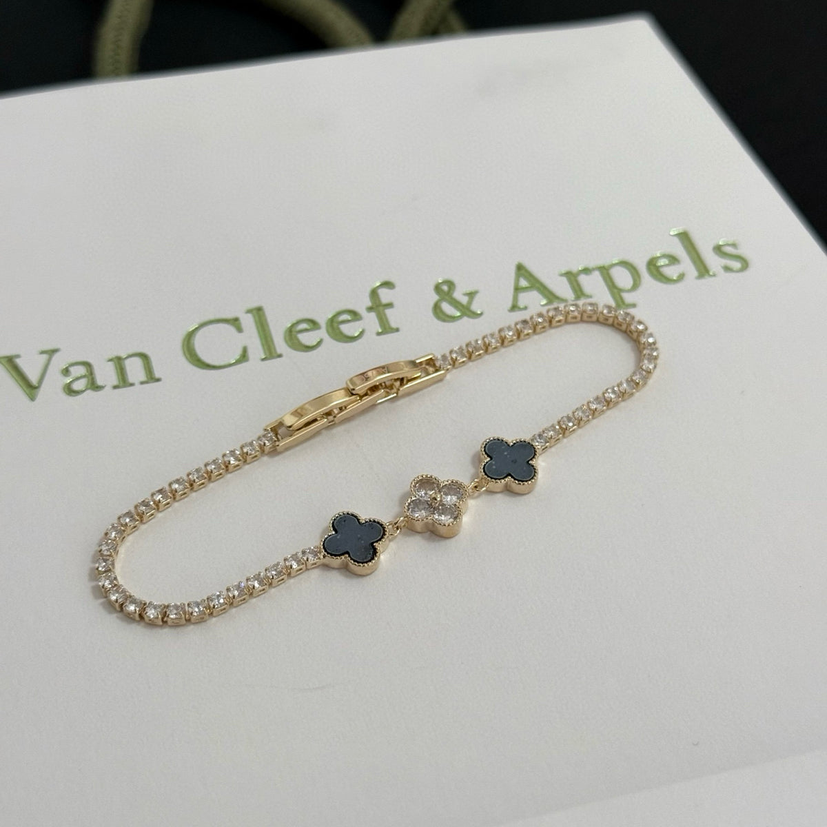 gold crystal clover Bracelet for women - alternate angle view 3