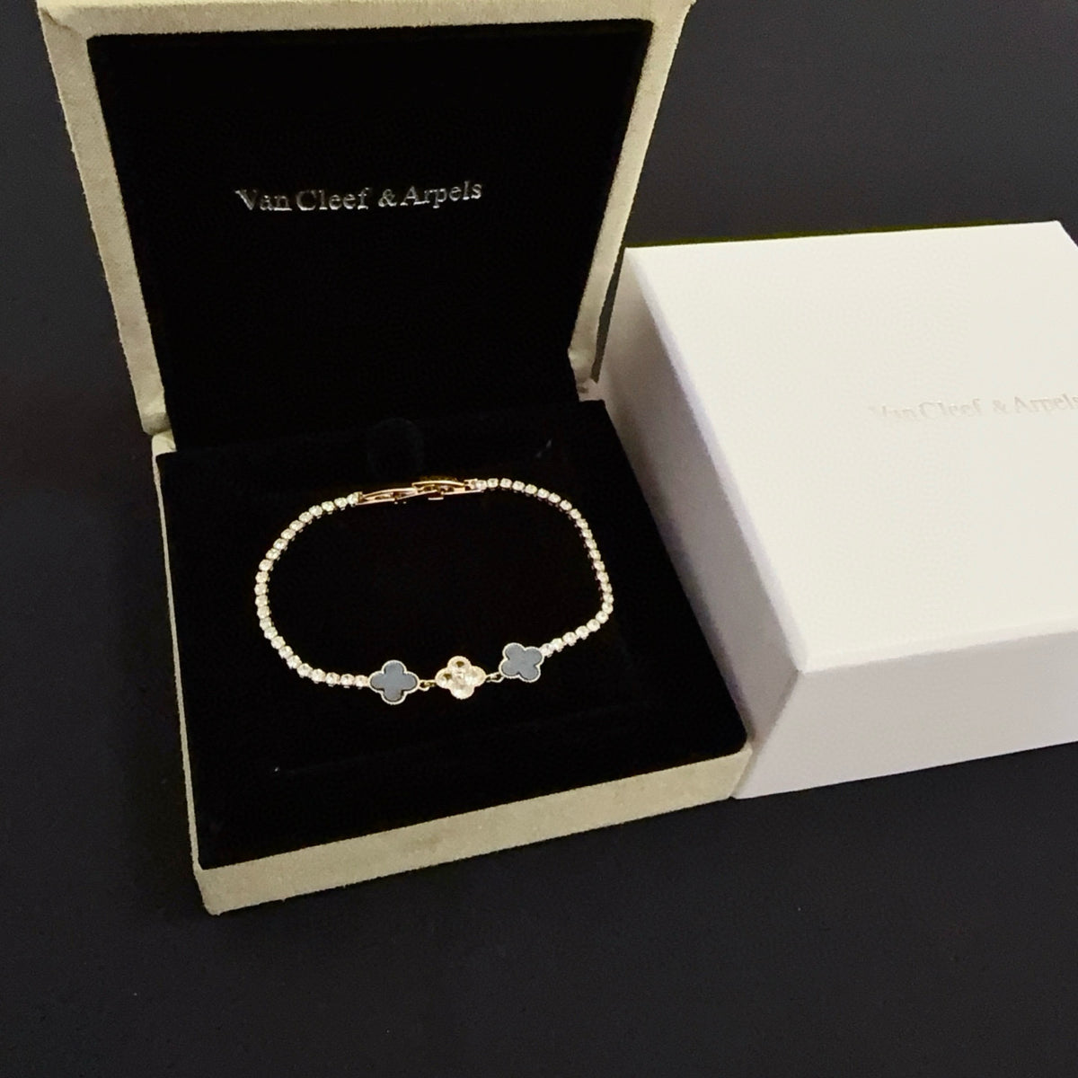 gold crystal clover Bracelet for women - alternate angle view 8