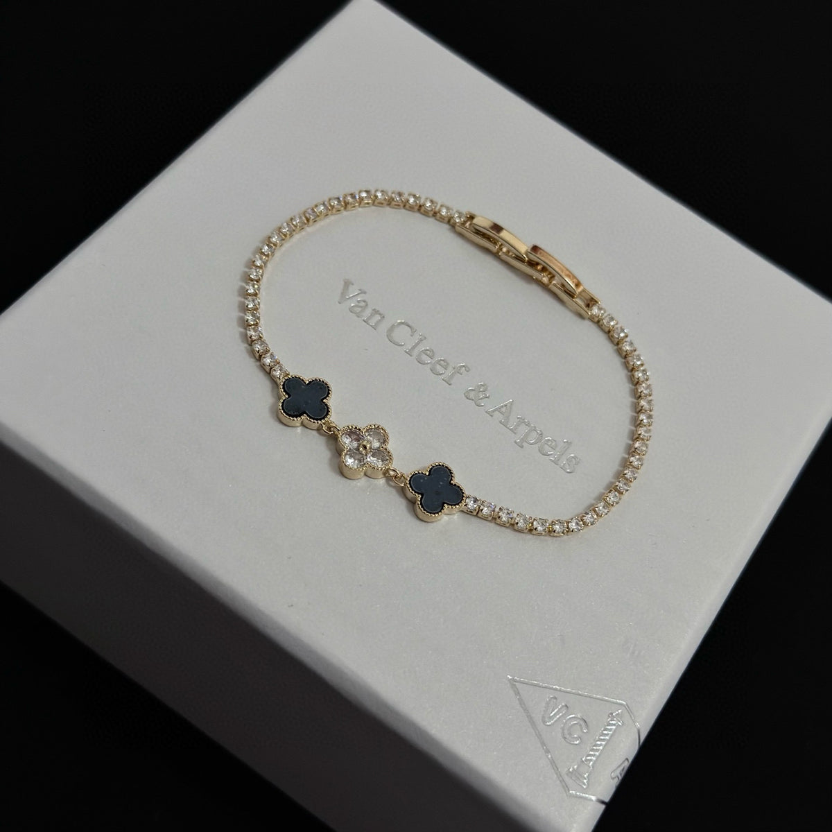gold crystal clover Bracelet for women - alternate angle view 2