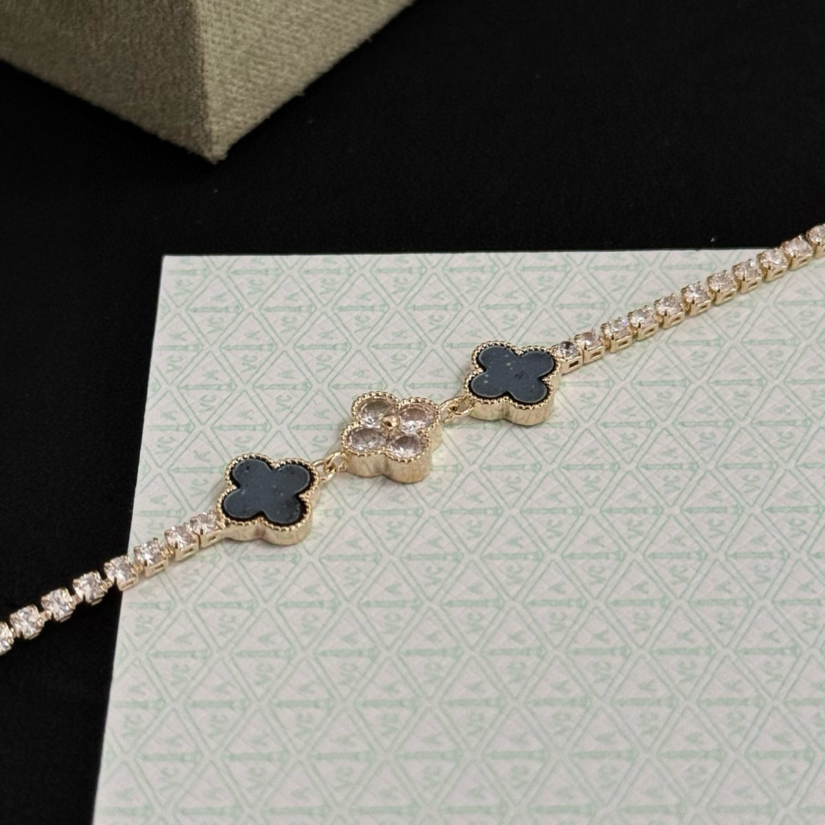 gold crystal clover Bracelet for women - alternate angle view 6