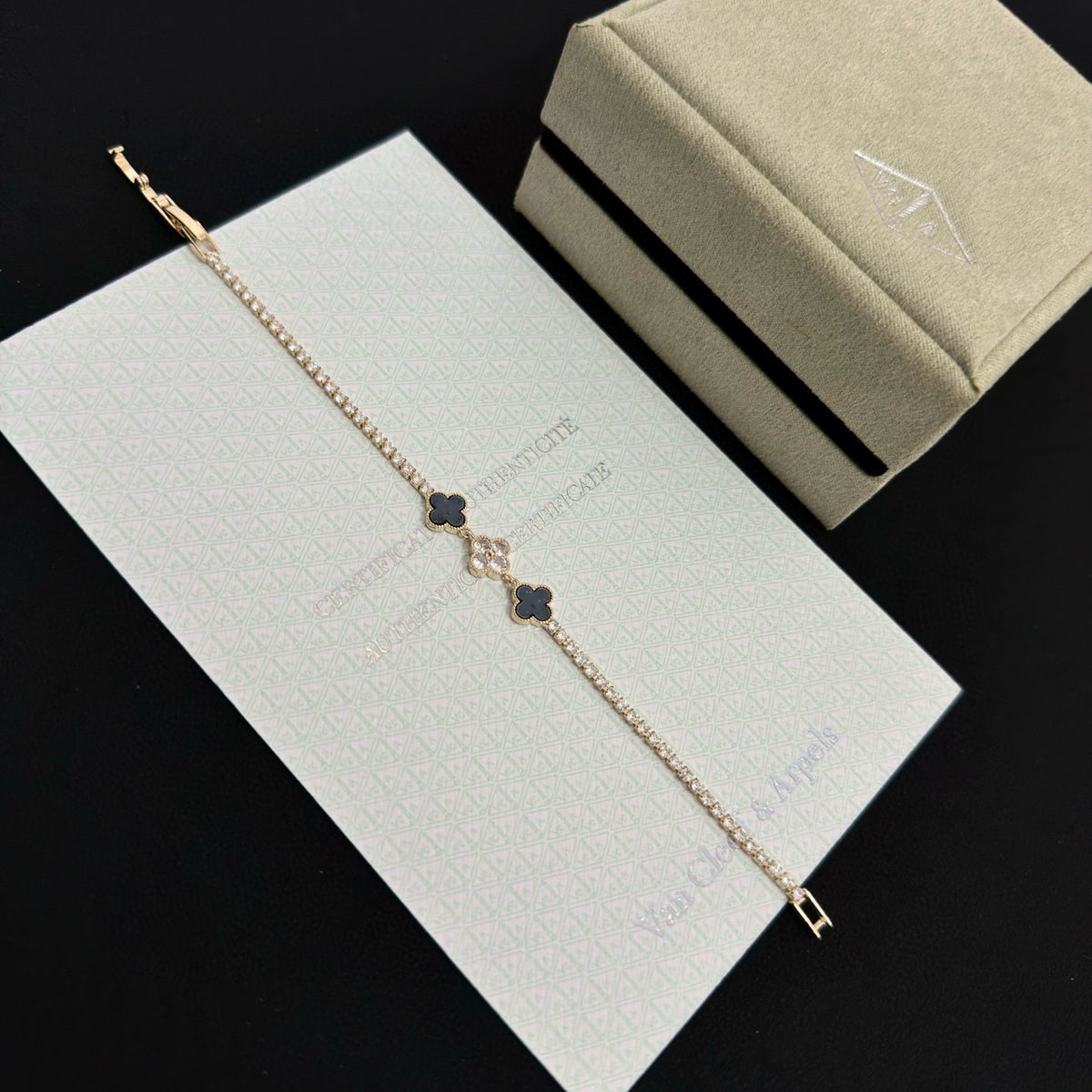gold crystal clover Bracelet for women - alternate angle view 4