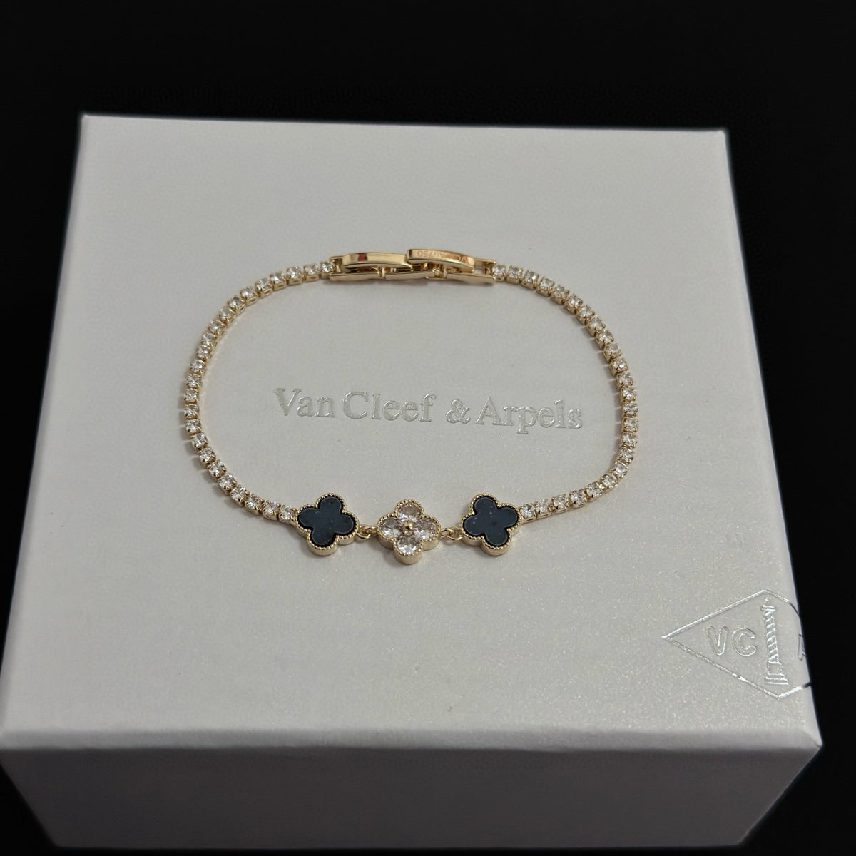 gold crystal clover Bracelet for women - product detail view