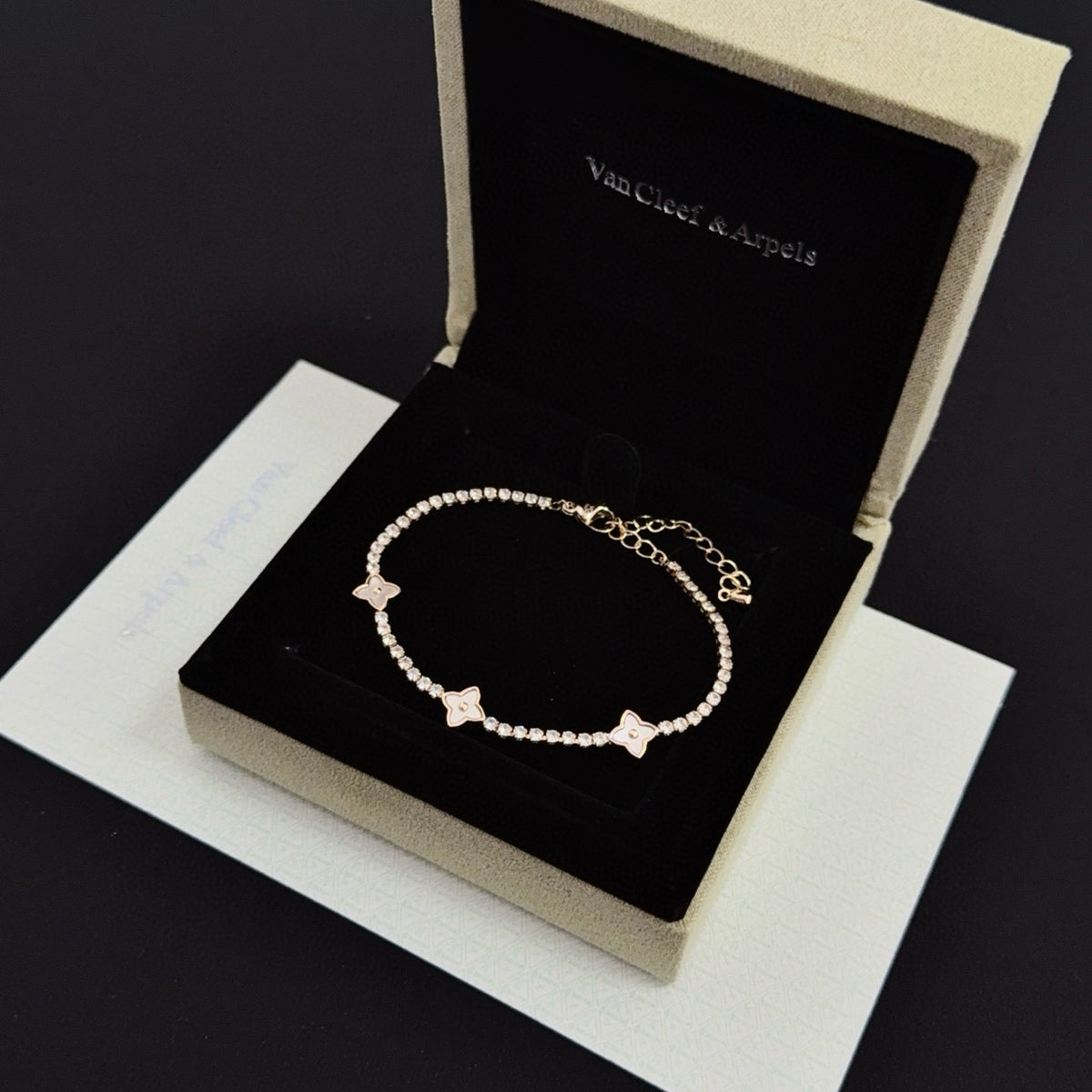 gold crystal clover Bracelet for women - alternate angle view 4
