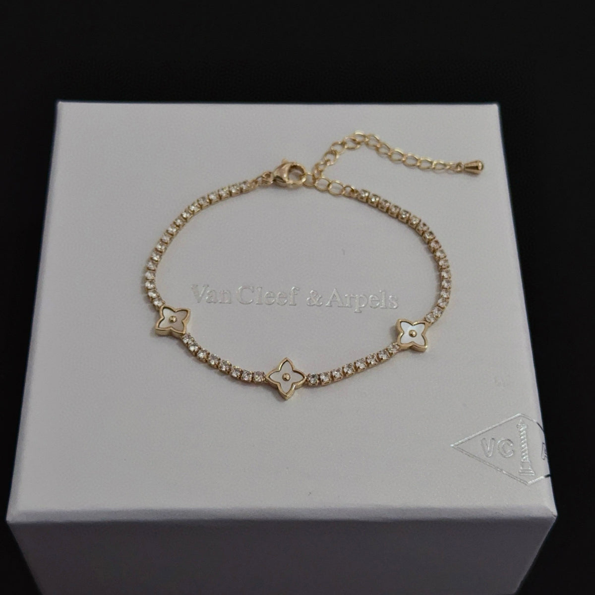gold crystal clover Bracelet for women - product detail view