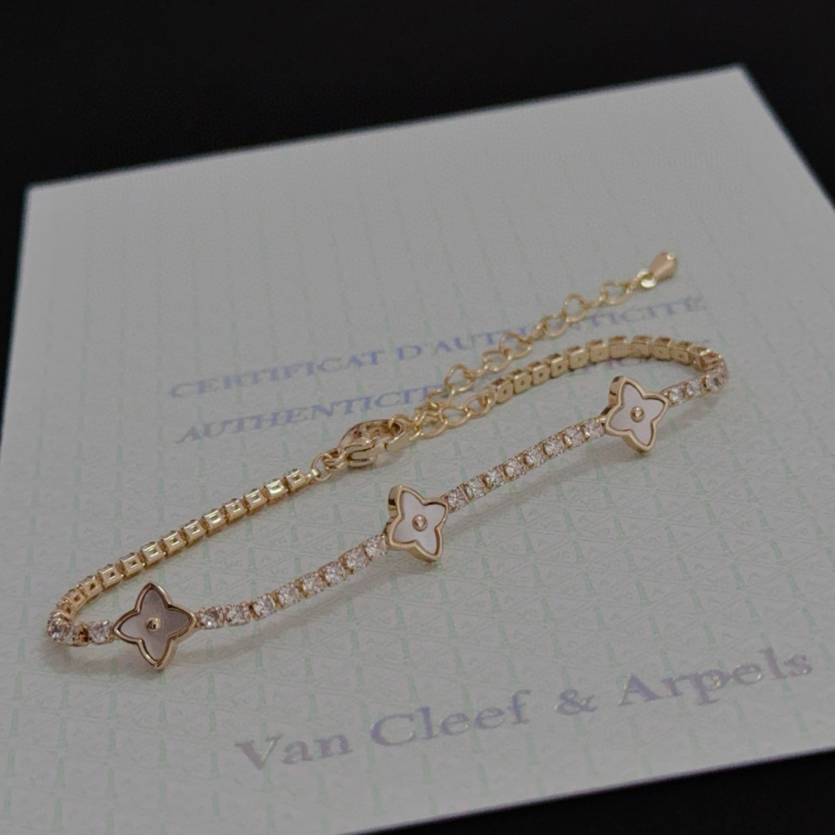 gold crystal clover Bracelet for women - alternate angle view 7