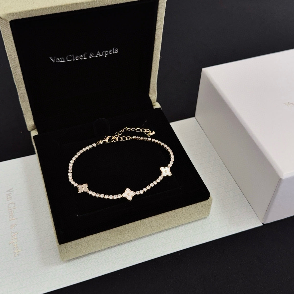 gold crystal clover Bracelet for women - alternate angle view 3