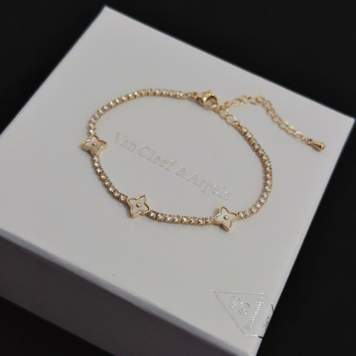 gold crystal clover Bracelet for women - alternate angle view 2