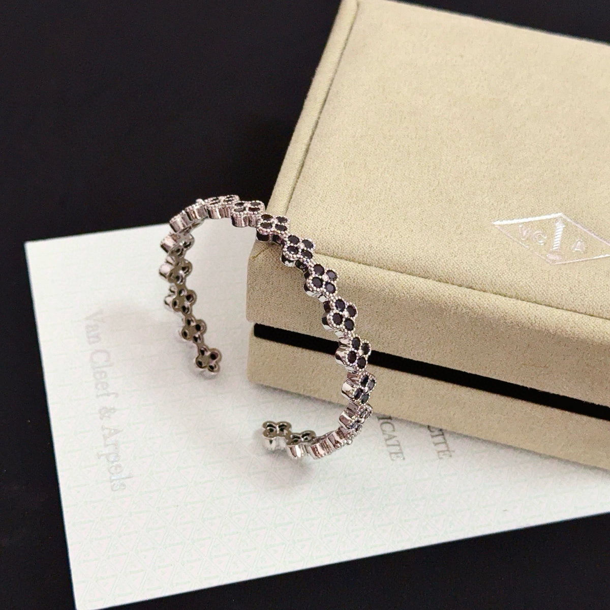 gold crystal clover Bangle for women - alternate angle view 2