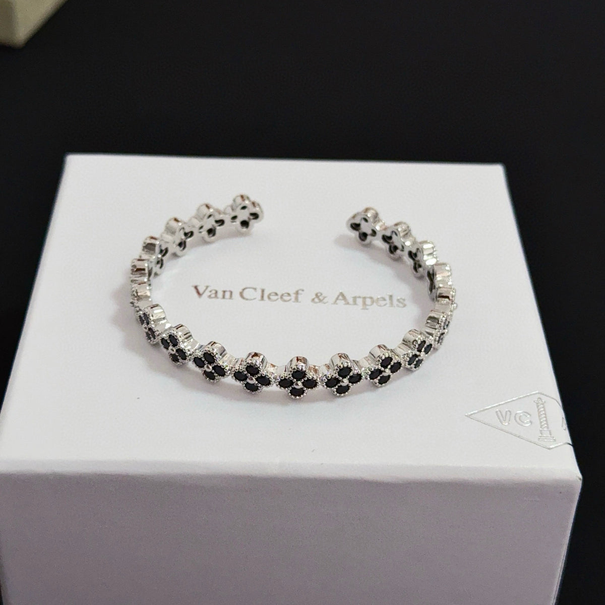 gold crystal clover Bangle for women - product detail view