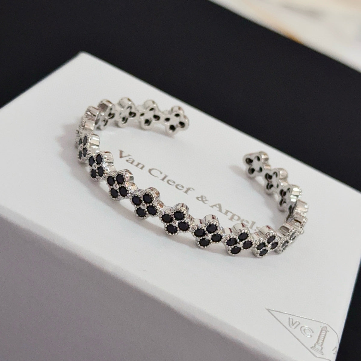 gold crystal clover Bangle for women - alternate angle view 3