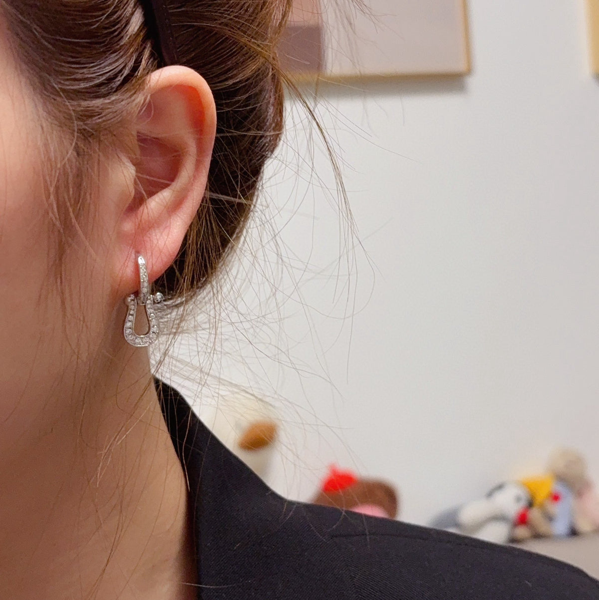 rose gold crystal rose Drop Earrings for men - alternate angle view 2