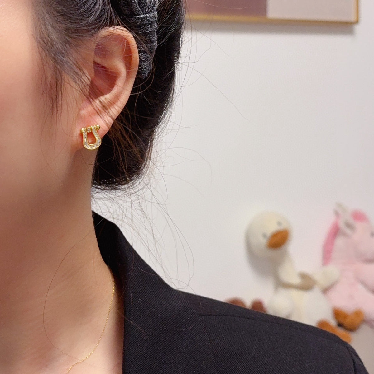 rose gold crystal rose Drop Earrings for men - alternate angle view 8