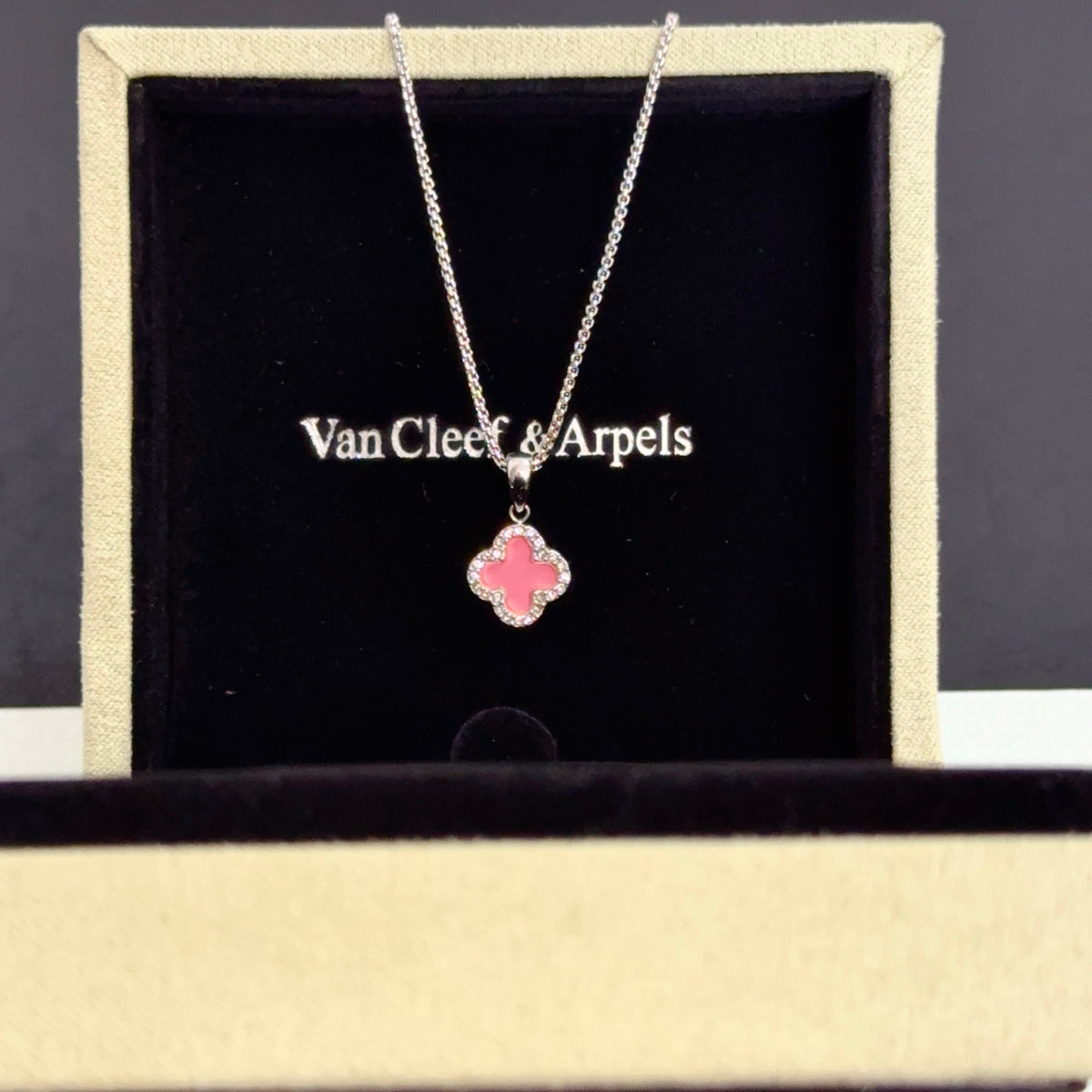 gold crystal clover Necklace for women - alternate angle view 6