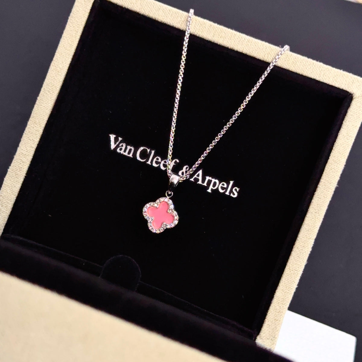 gold crystal clover Necklace for women - alternate angle view 7