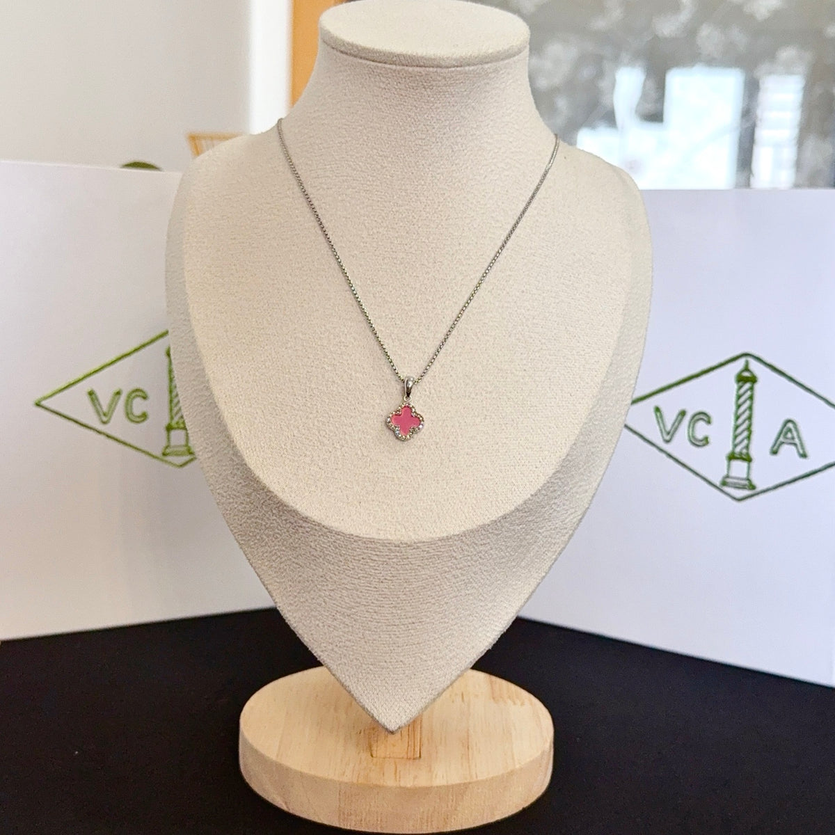 gold crystal clover Necklace for women - product detail view