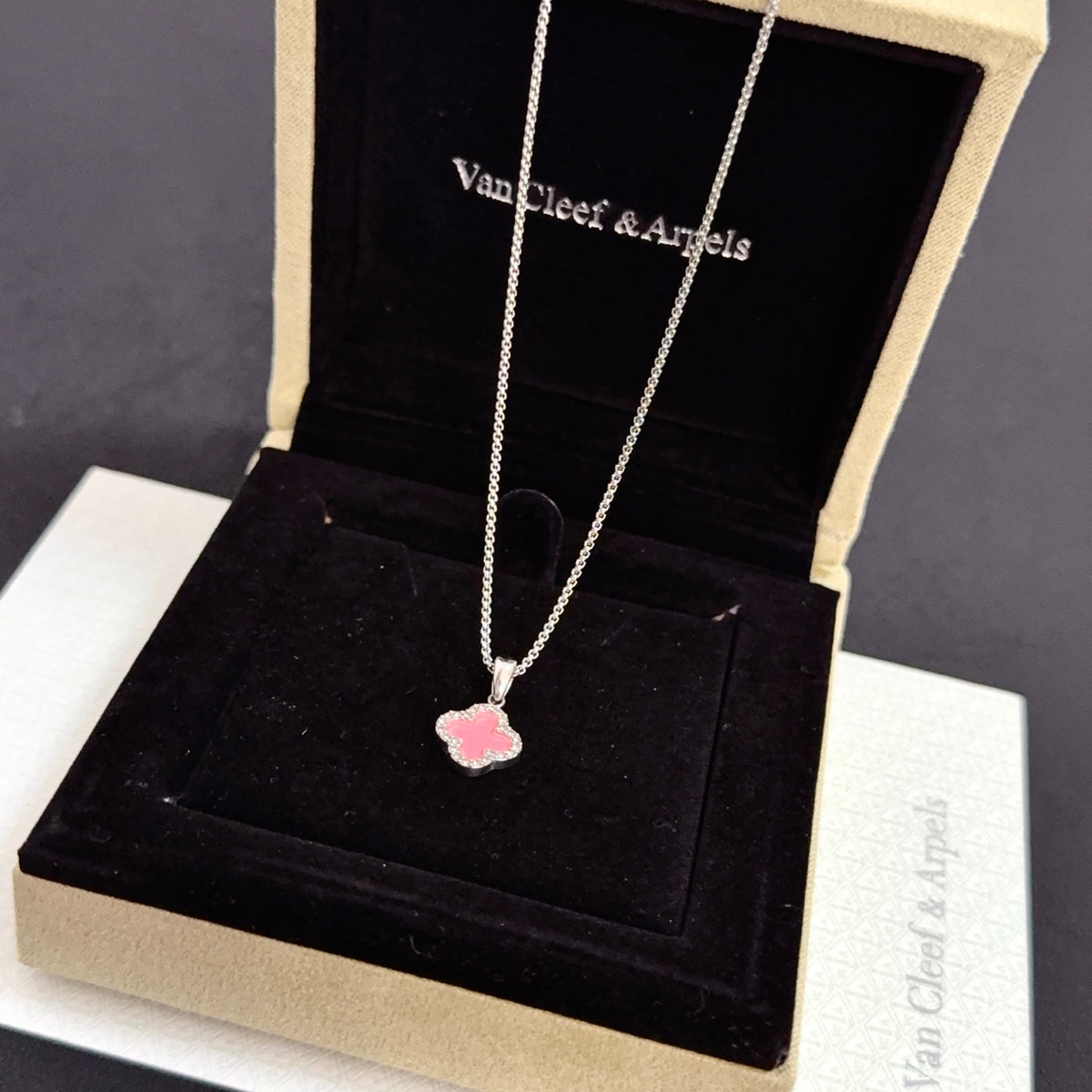 gold crystal clover Necklace for women - alternate angle view 5