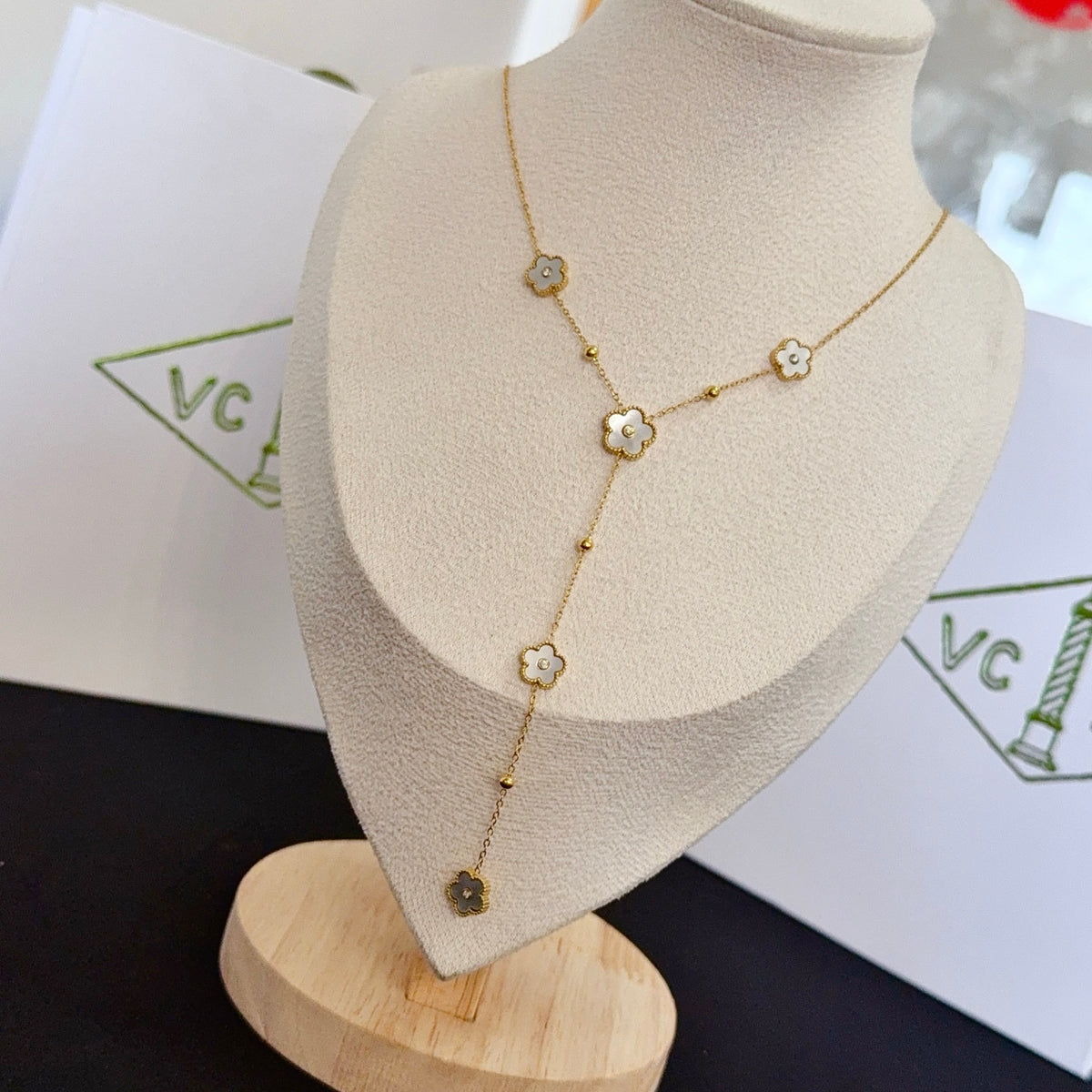 gold crystal clover Necklace for women - alternate angle view 2