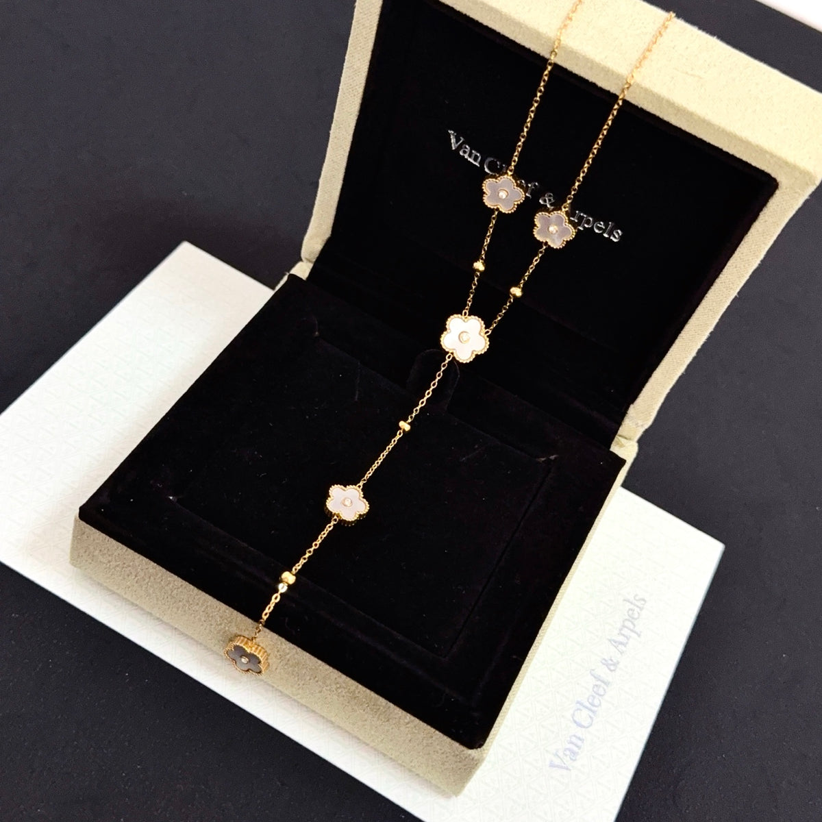 gold crystal clover Necklace for women - alternate angle view 4