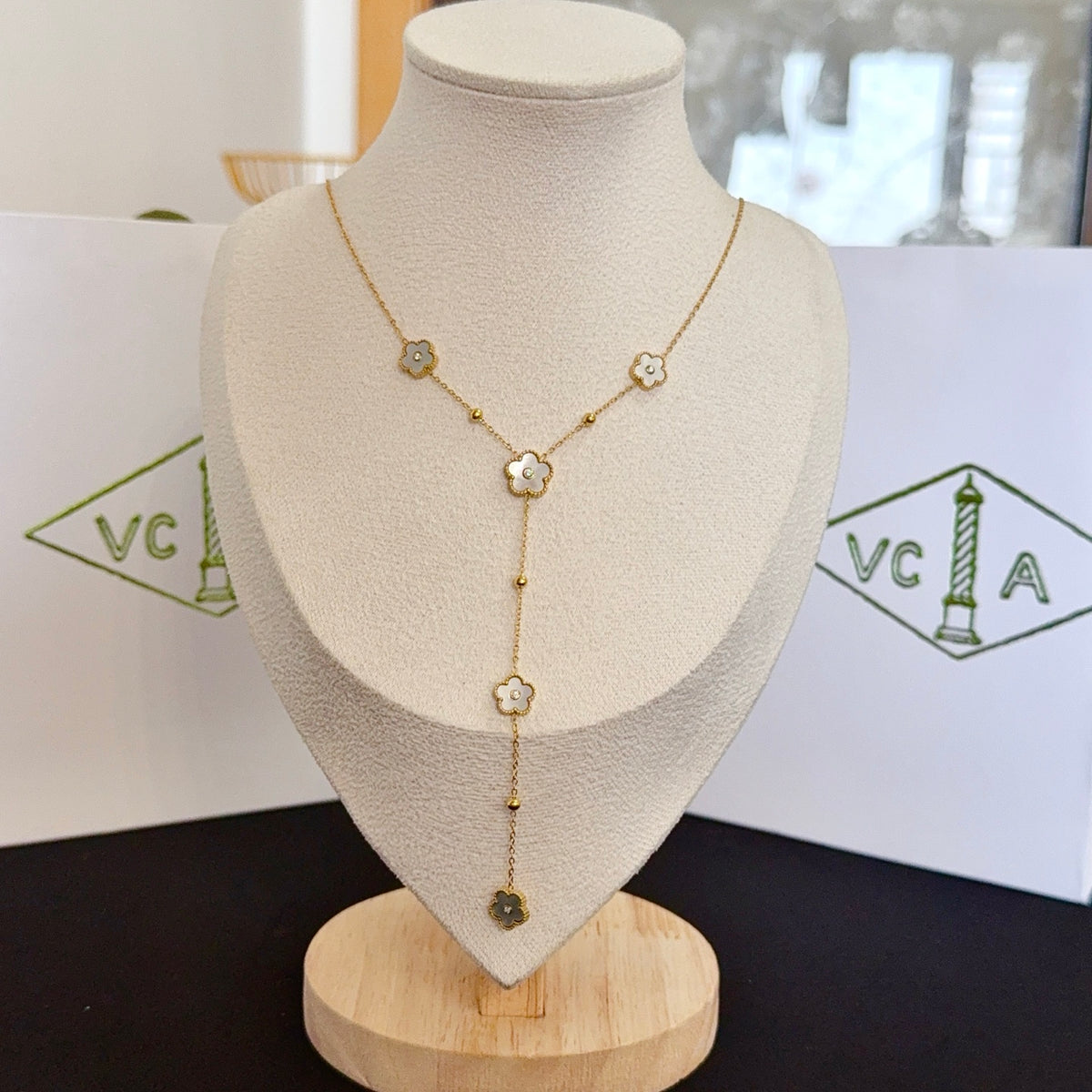 gold crystal clover Necklace for women - product detail view