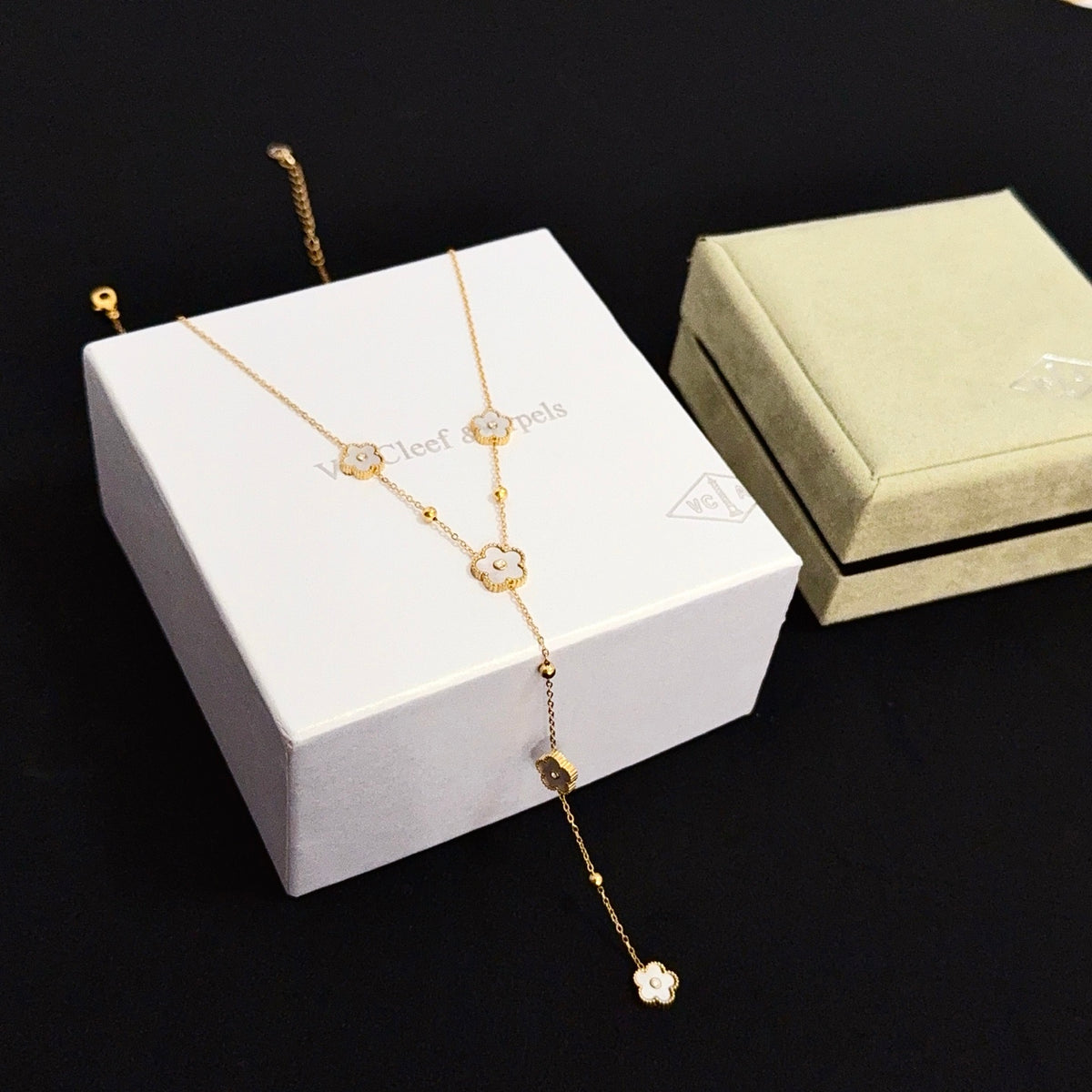 gold crystal clover Necklace for women - alternate angle view 8