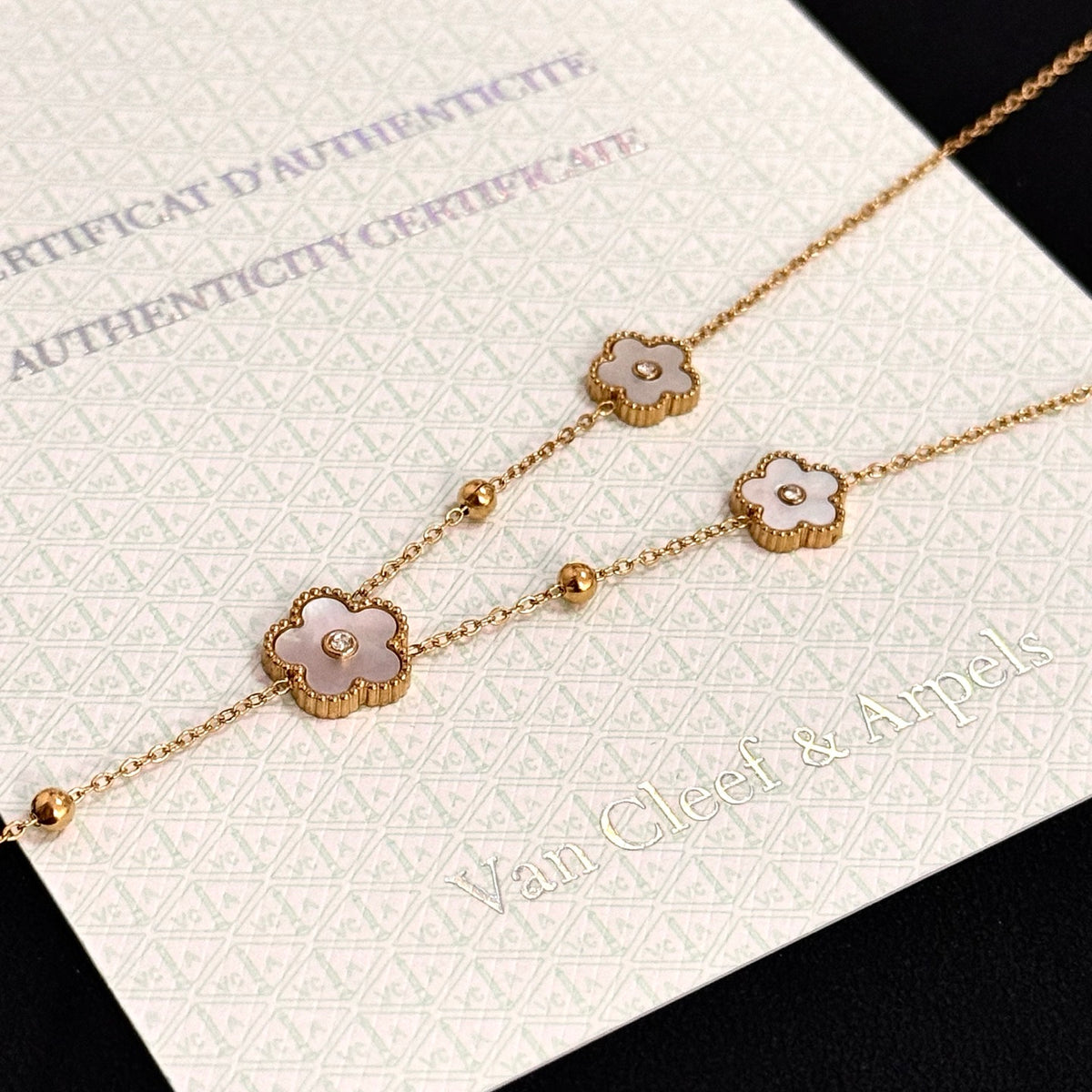 gold crystal clover Necklace for women - alternate angle view 9