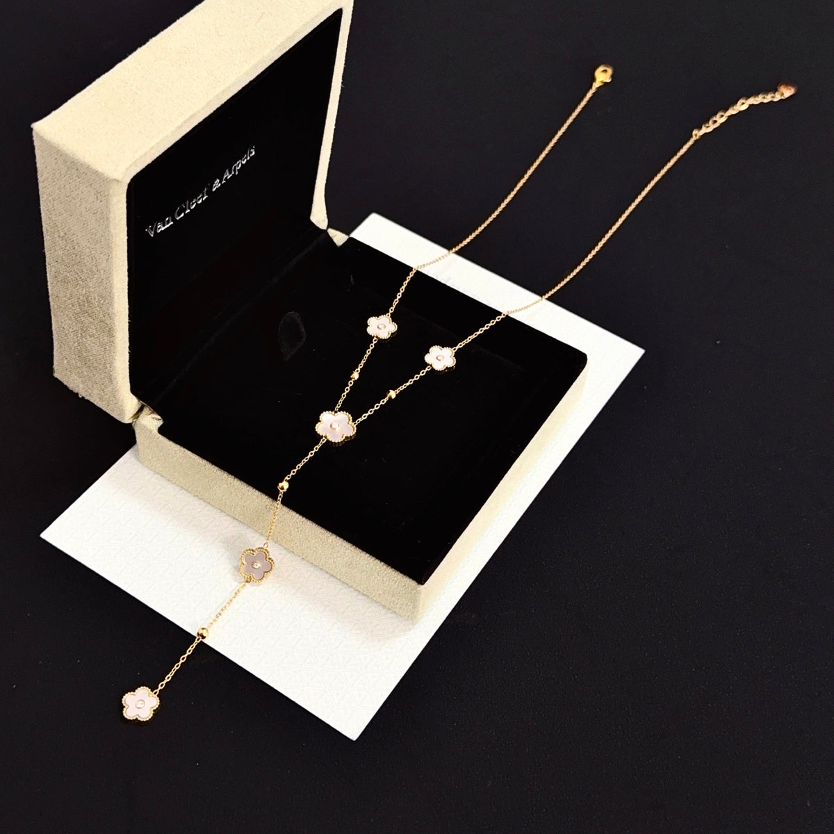 gold crystal clover Necklace for women - alternate angle view 6