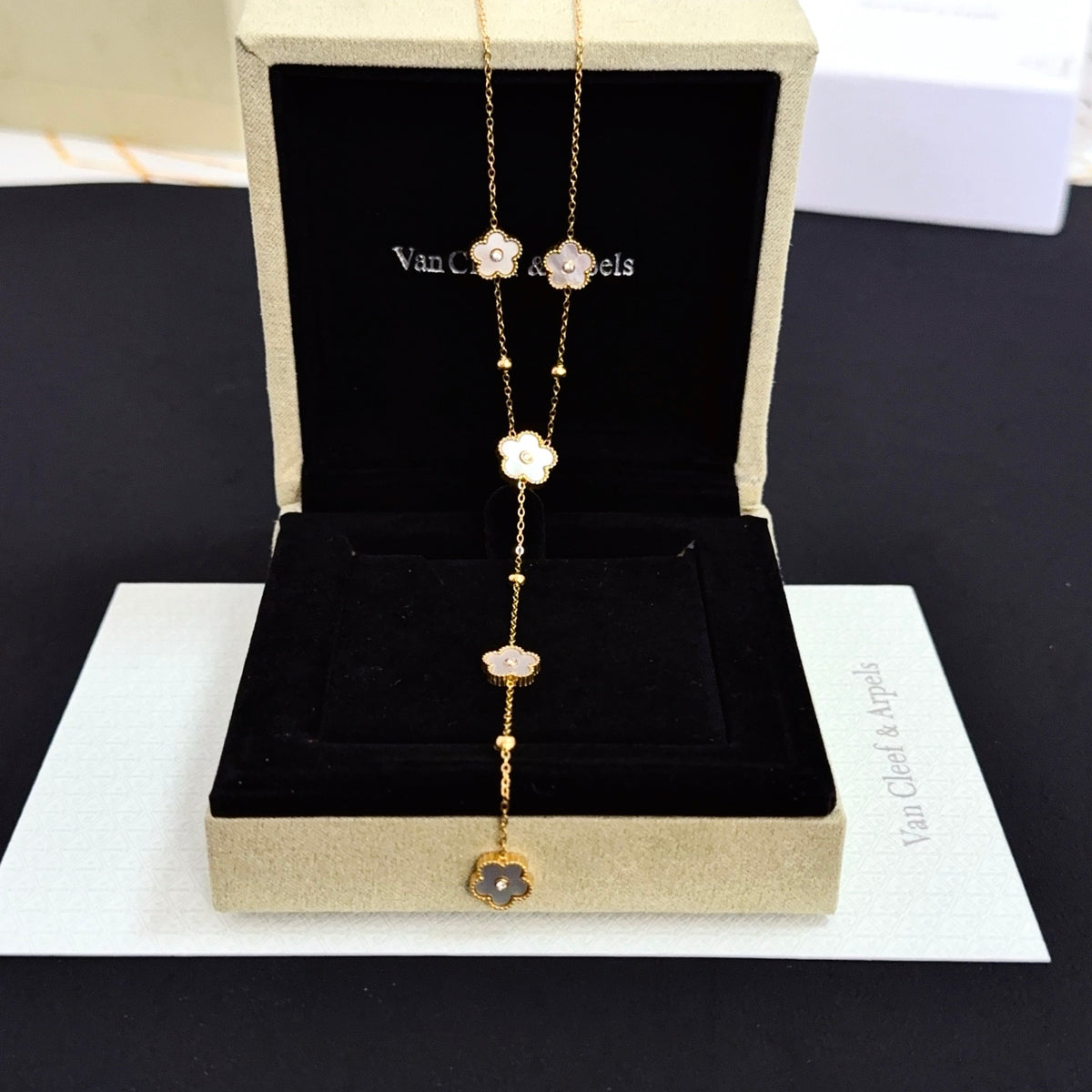 gold crystal clover Necklace for women - alternate angle view 5