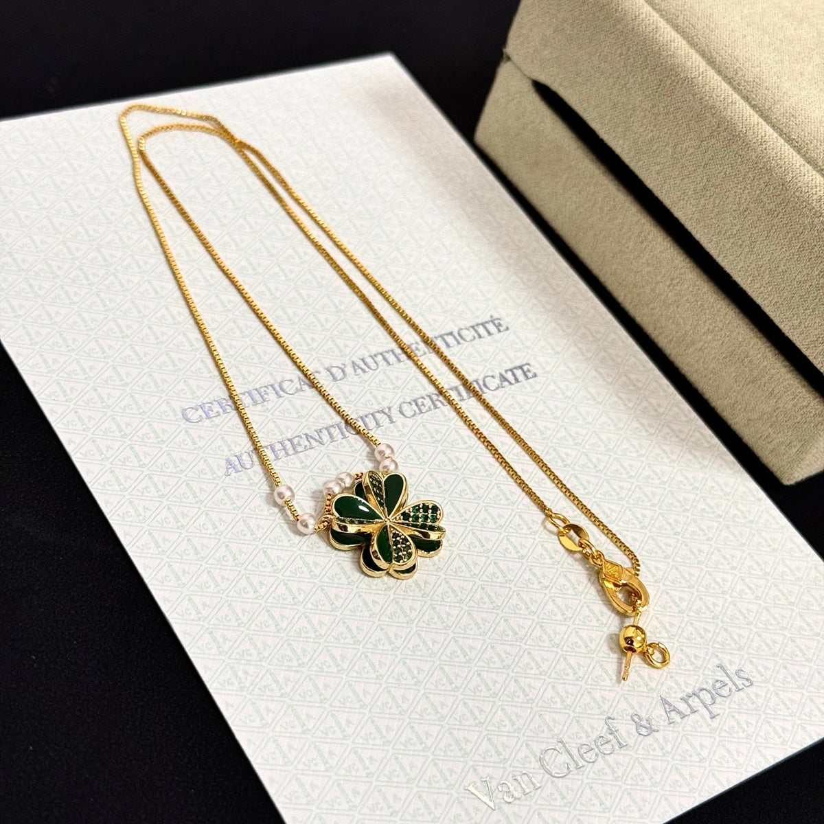 gold crystal clover Necklace for women - alternate angle view 8