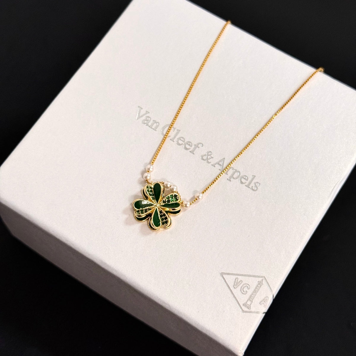 gold crystal clover Necklace for women - alternate angle view 9