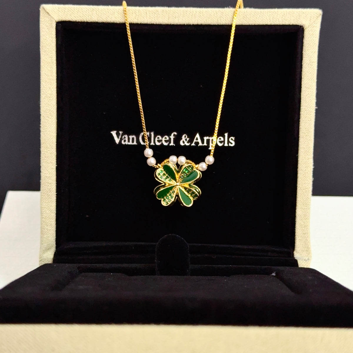 gold crystal clover Necklace for women - alternate angle view 6