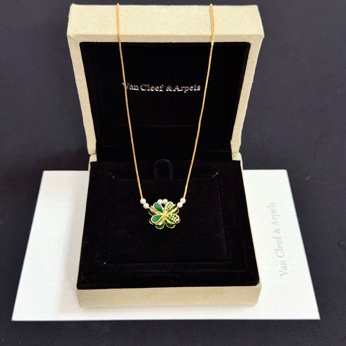gold crystal clover Necklace for women - alternate angle view 4
