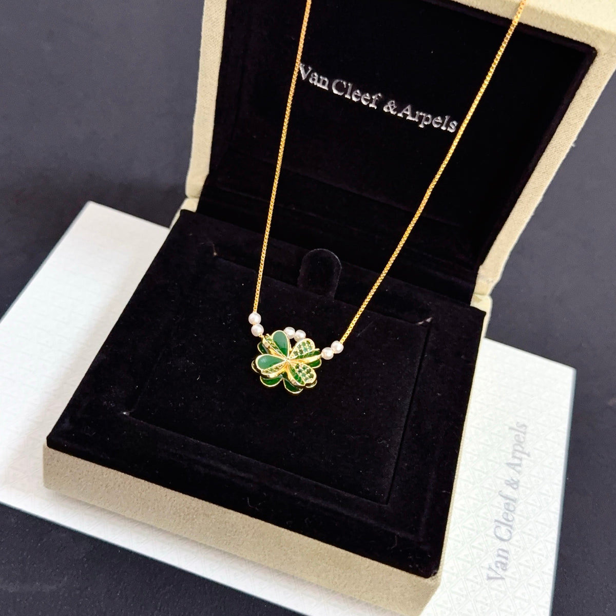 gold crystal clover Necklace for women - alternate angle view 5