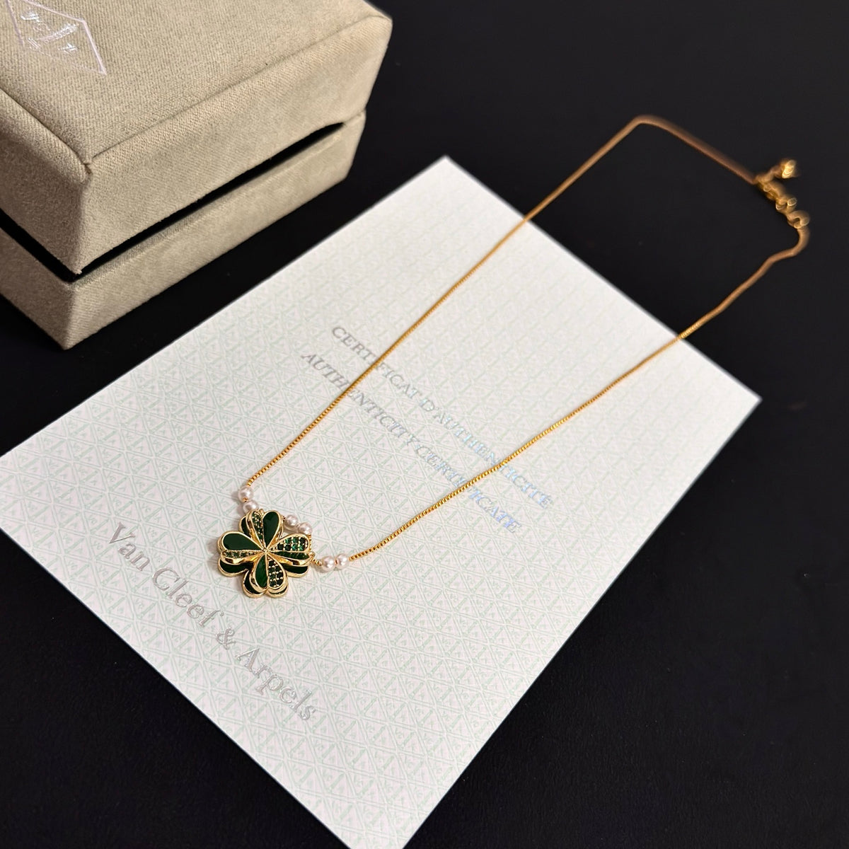 gold crystal clover Necklace for women - alternate angle view 7