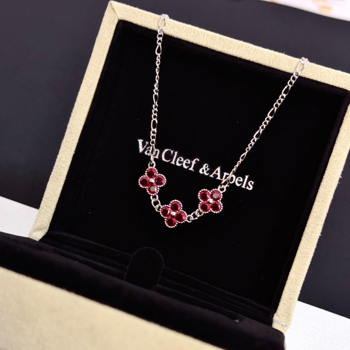 gold crystal clover Necklace for women - alternate angle view 7