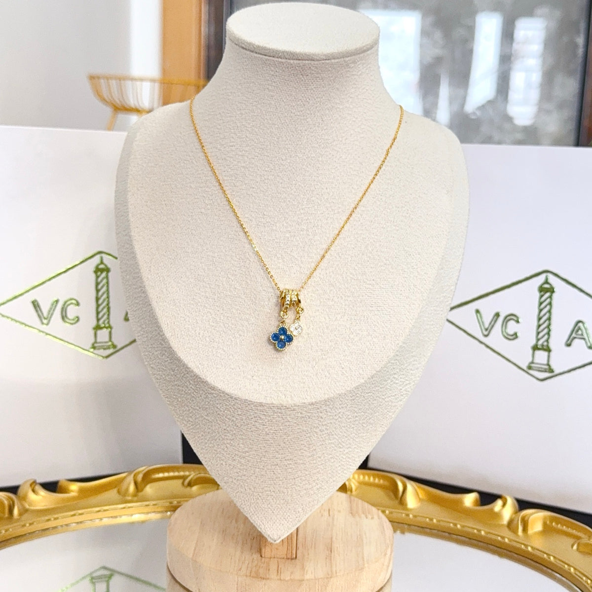 gold crystal clover Necklace for women - product detail view