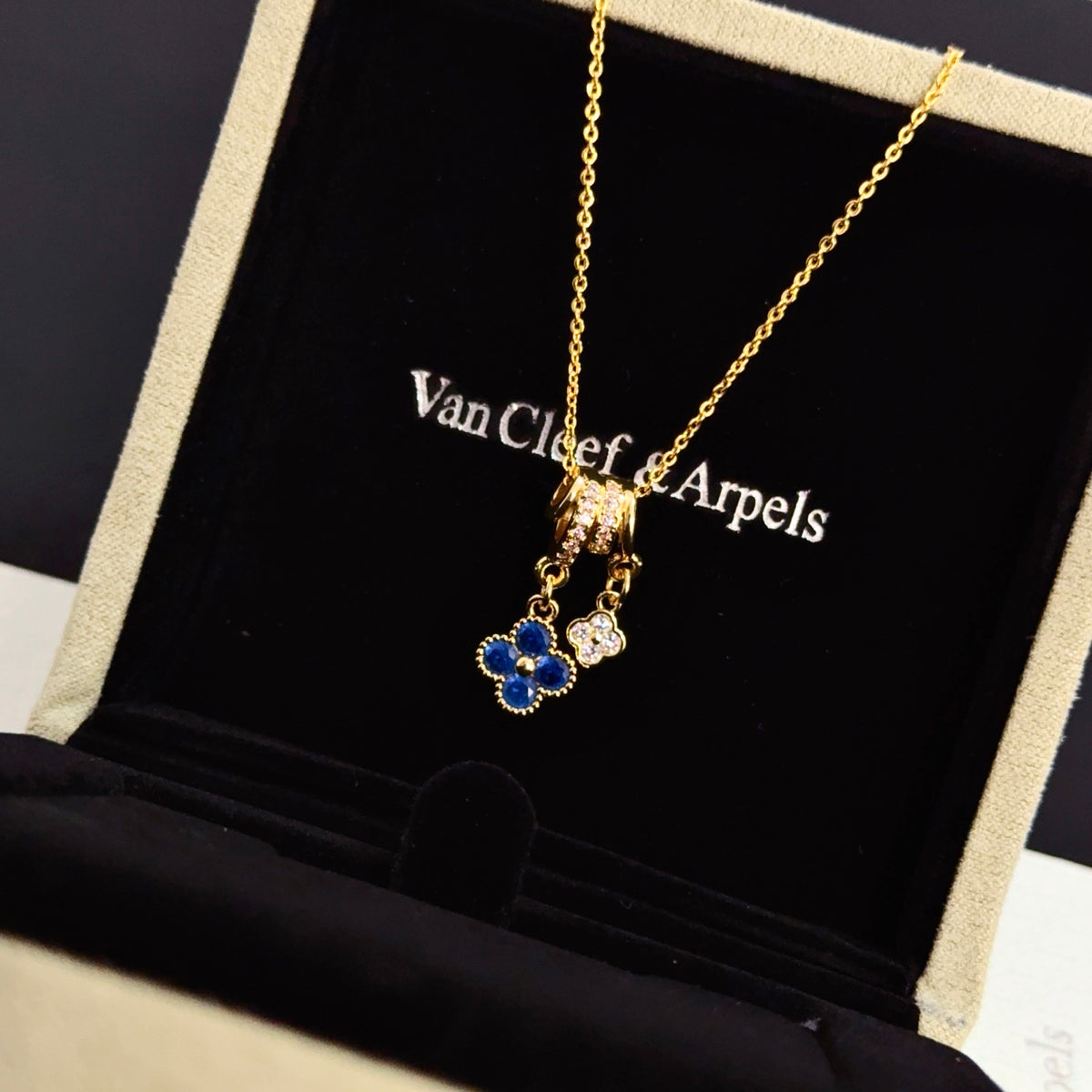 gold crystal clover Necklace for women - alternate angle view 7