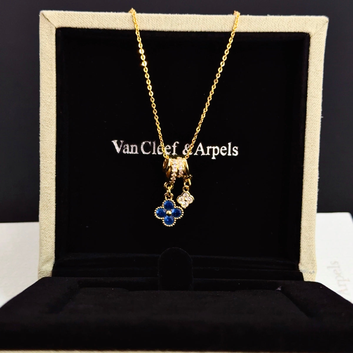 gold crystal clover Necklace for women - alternate angle view 6