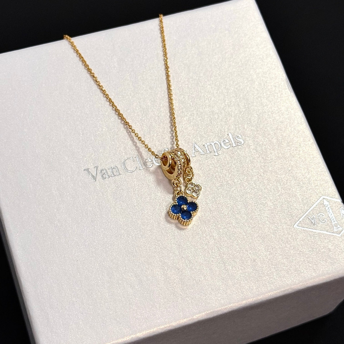 gold crystal clover Necklace for women - alternate angle view 9