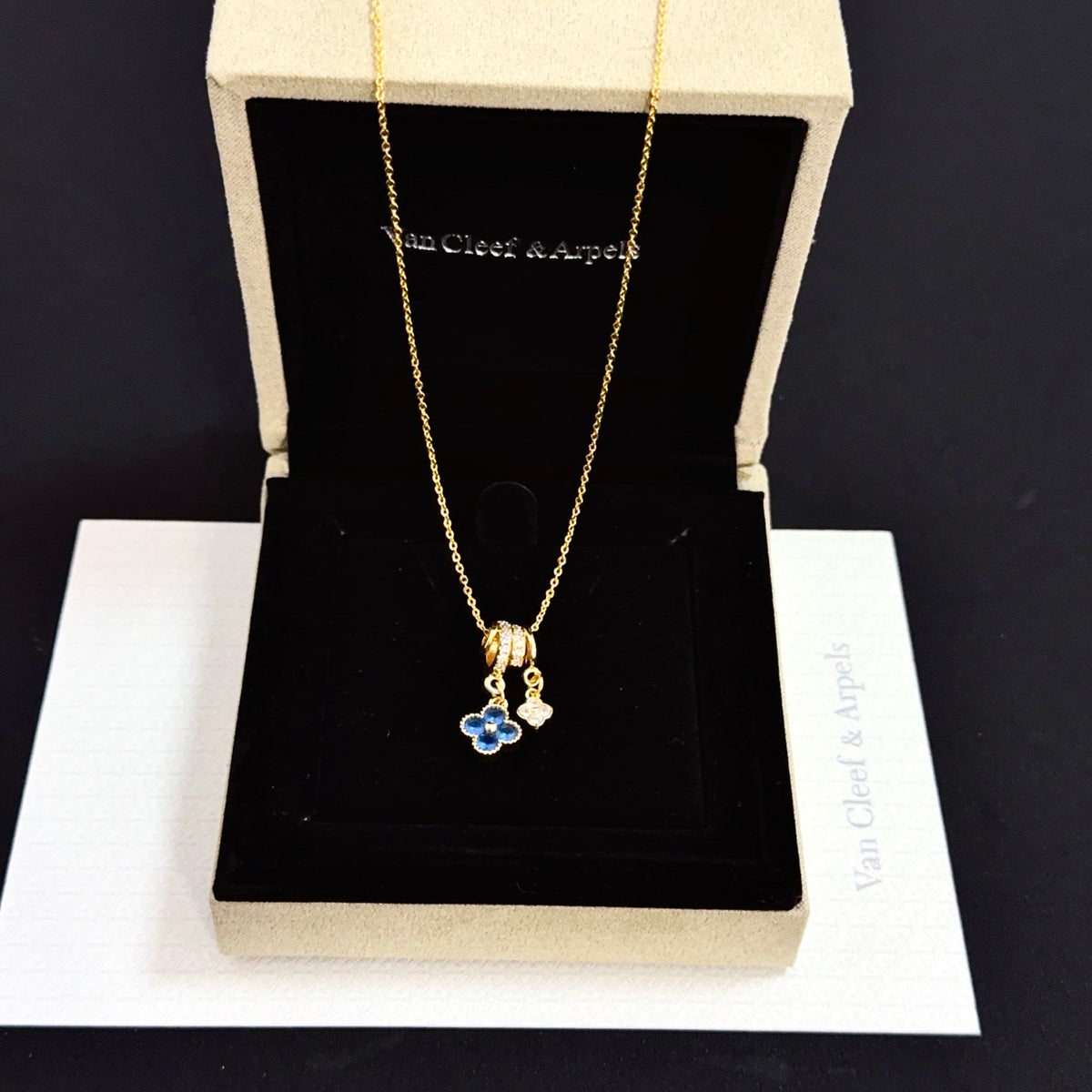 gold crystal clover Necklace for women - alternate angle view 4