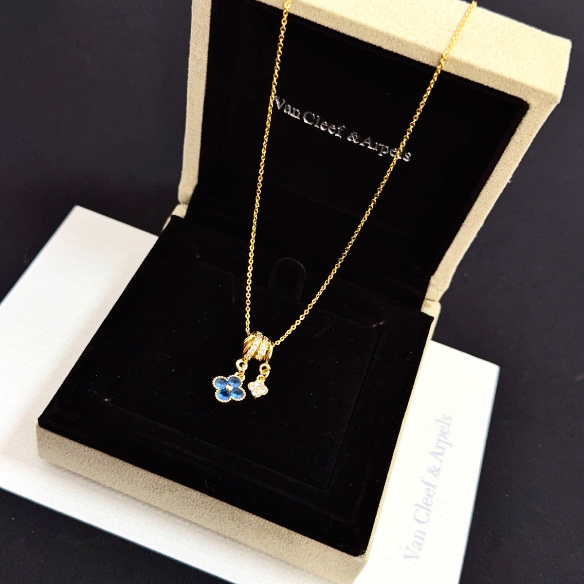 gold crystal clover Necklace for women - alternate angle view 5