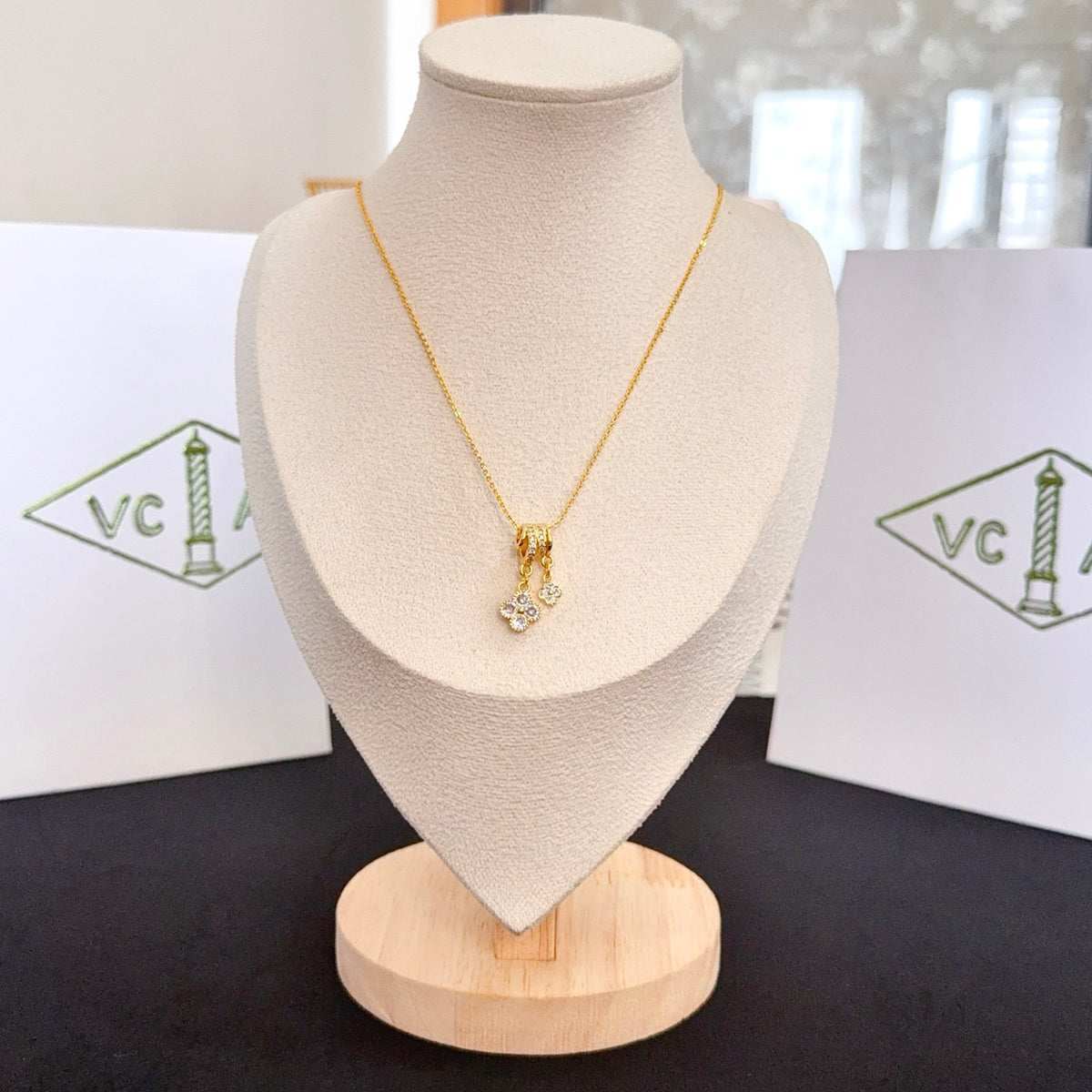 gold crystal clover Necklace for women - product detail view