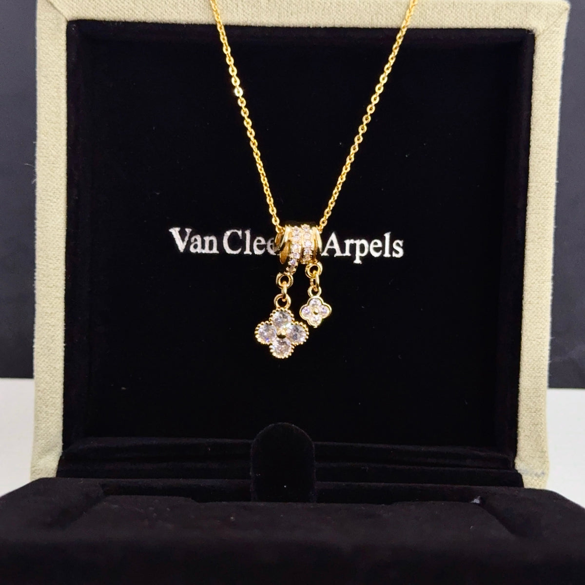 gold crystal clover Necklace for women - alternate angle view 6
