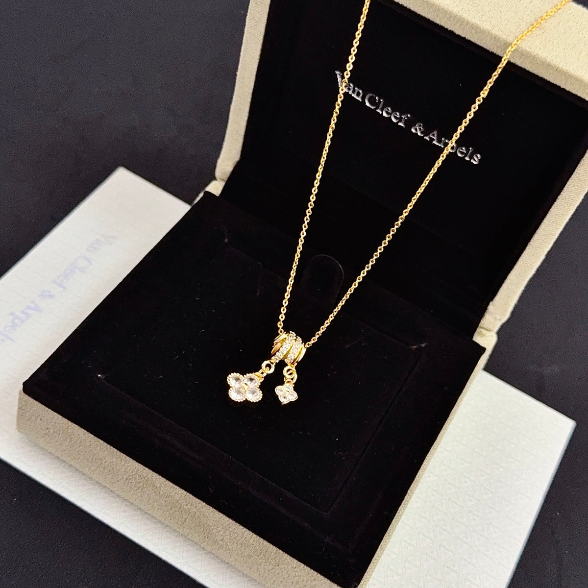 gold crystal clover Necklace for women - alternate angle view 5
