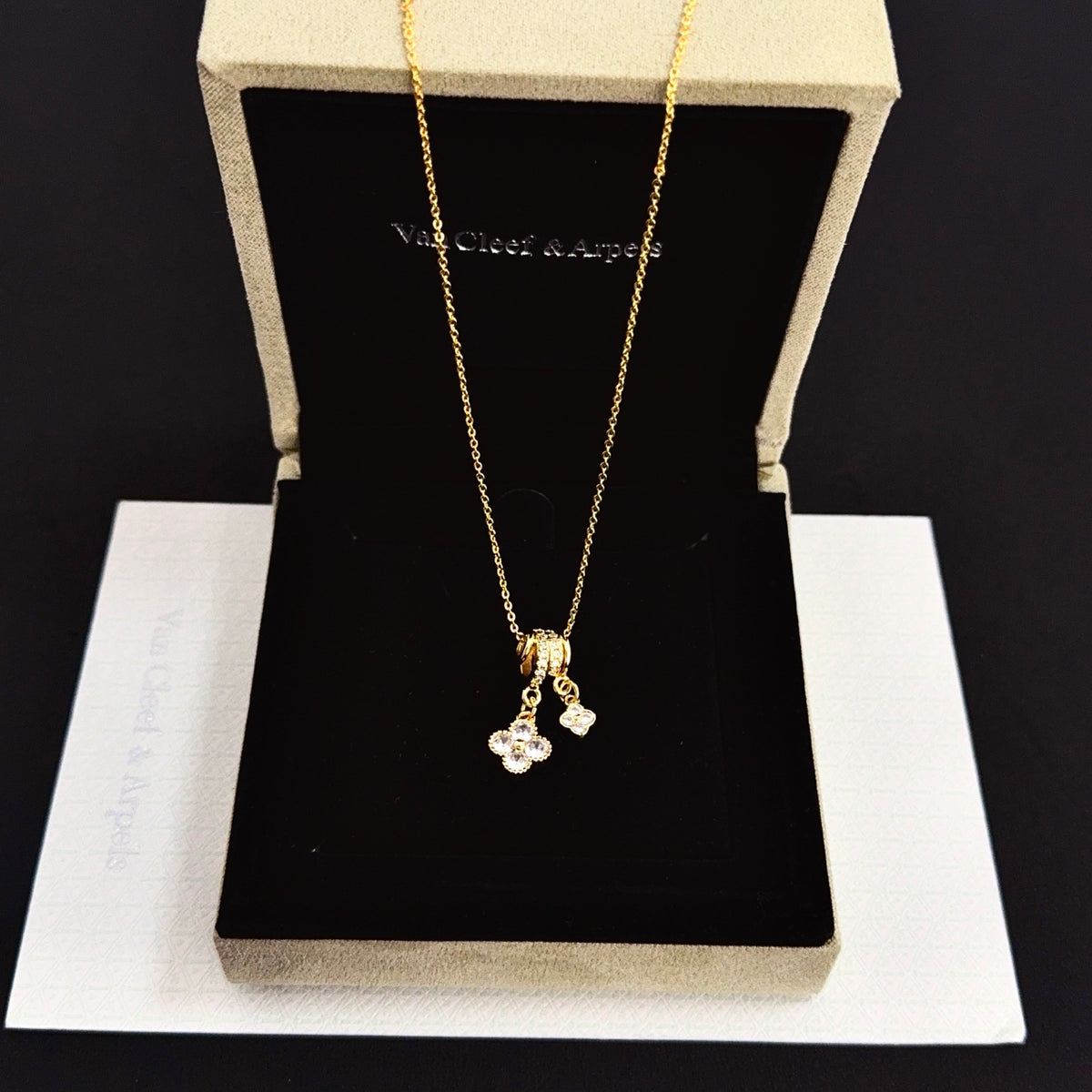 gold crystal clover Necklace for women - alternate angle view 4