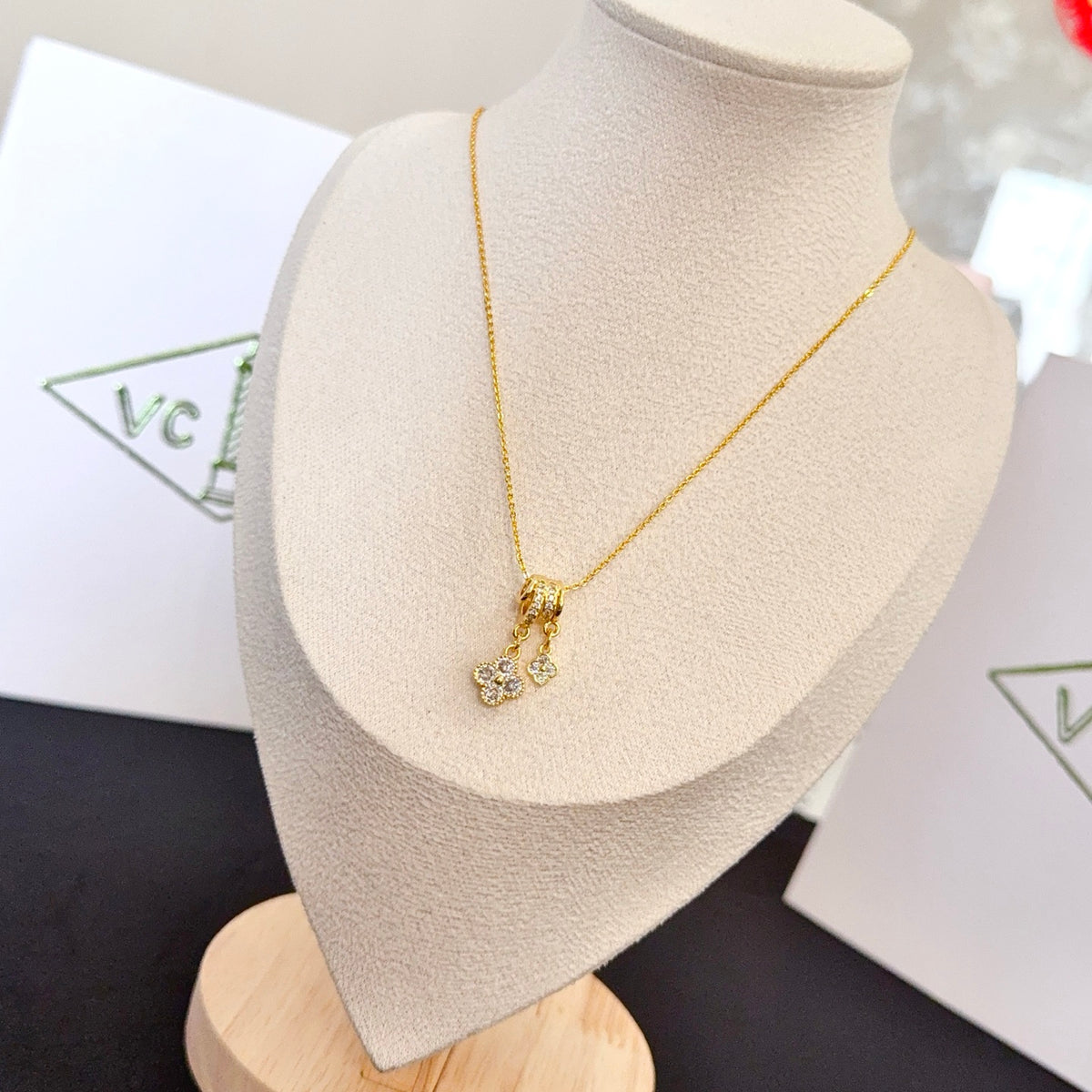 gold crystal clover Necklace for women - alternate angle view 2